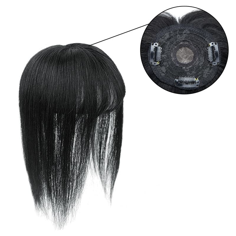 Jet Black Human Hair Topper With Bang For Women Thinning Crown 10*10cm Base E-LITCHI