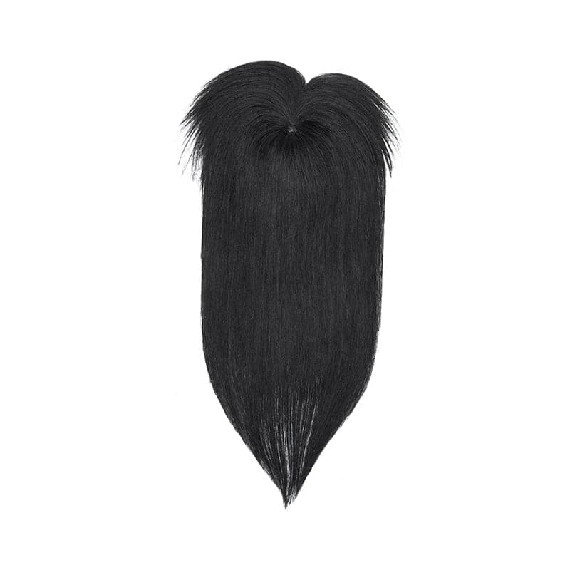 Jet Black Human Hair Topper With Bang For Women Thinning Crown 10*10cm Base E-LITCHI