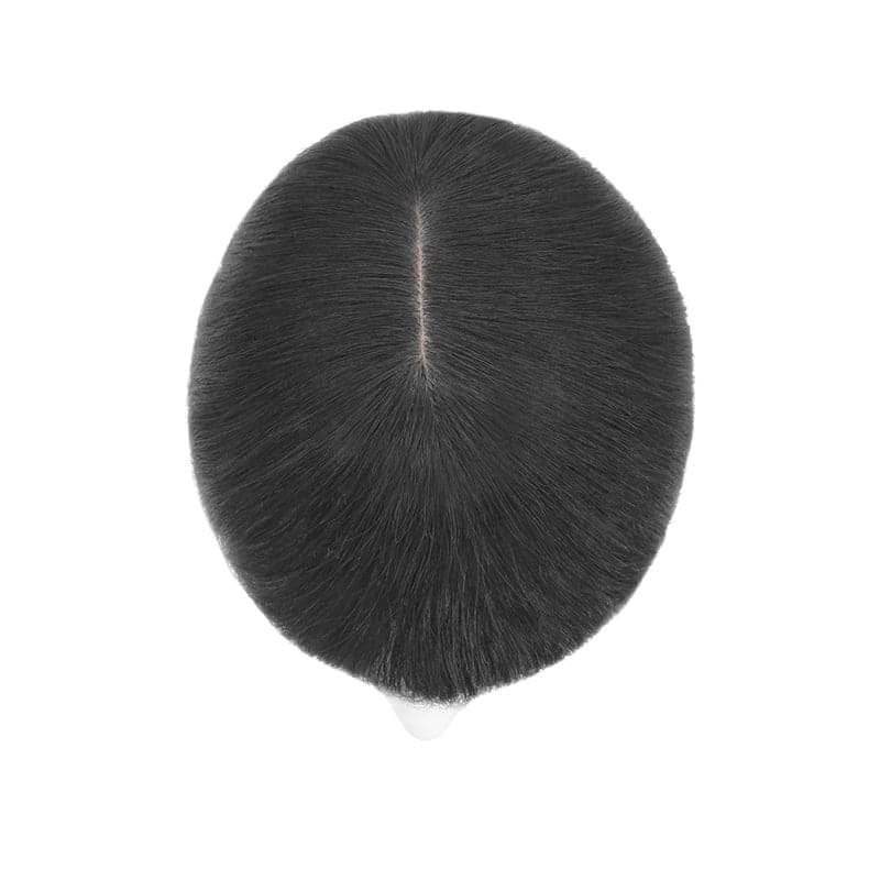 Jet Black Human Hair Topper With Bangs For Women Thinning Crown 7*13cm Base E-LITCHI Hair