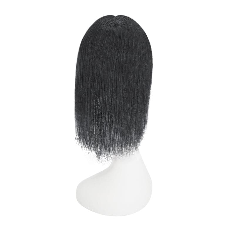 Jet Black Human Hair Topper With Bangs For Women Thinning Crown 7*13cm Base E-LITCHI Hair