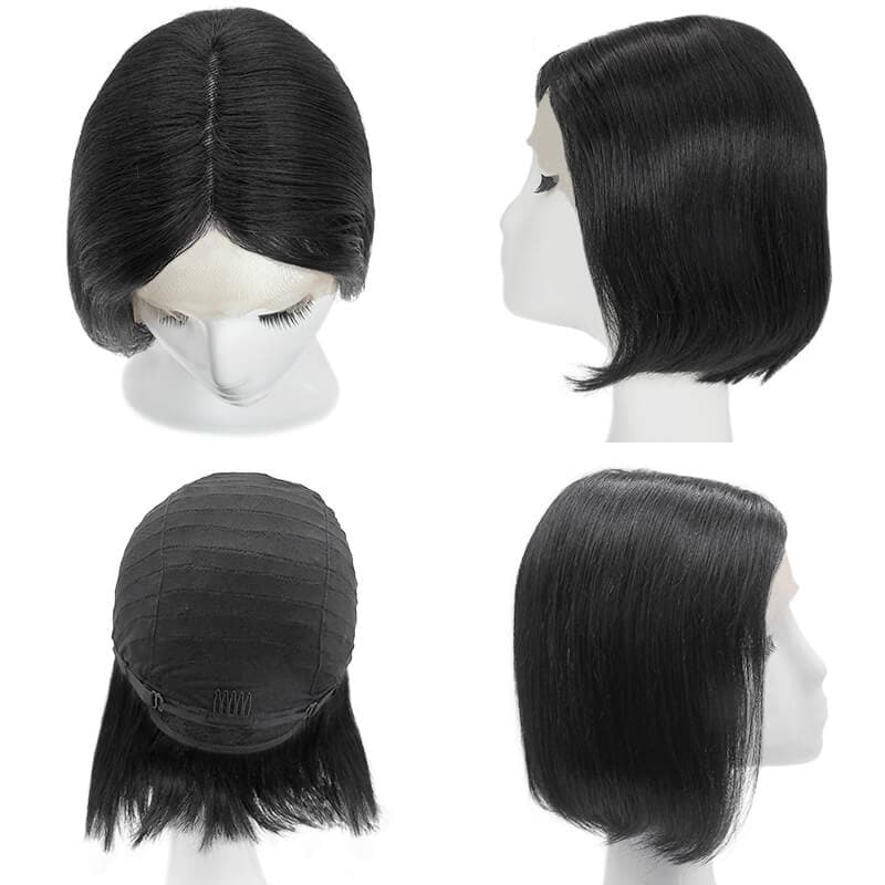 Human Hair Lace Front U Part Short Bob Wig Straight Jet Black