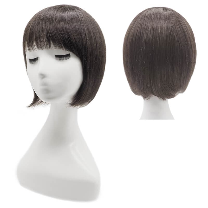 Chic Short Wigs Human Hair With Bangs Capless Dark Brown