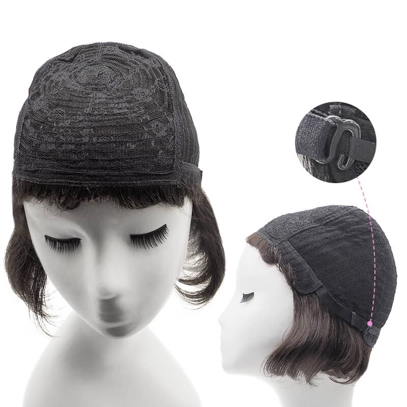 Chic Short Wigs Human Hair With Bangs Capless Dark Brown