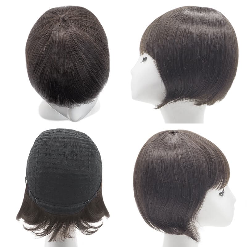 Chic Short Wigs Human Hair With Bangs Capless Dark Brown
