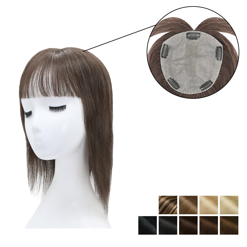 Human Hair Topper With Bangs 15*16cm Base All Shades E-LITCHI