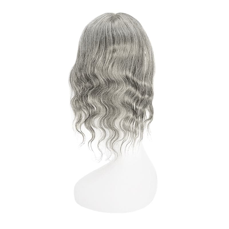 Susan ︳Wavy Mixed Grey Human Hair Topper With Bangs For Women Thinning Crown 10*12cm Silk Based E-LITCHI Hair