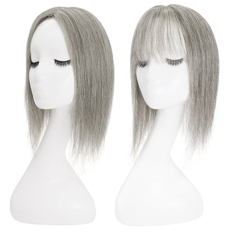 salt and pepper human hair topper