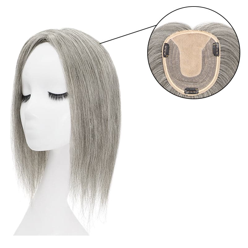 13*15cm Human Hair Topper | Base Mixed Grey | E-LITCHI Hair