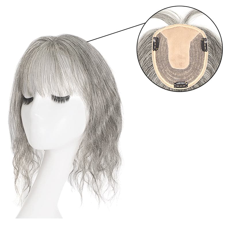 wavy salt and pepper grey human hair toppers