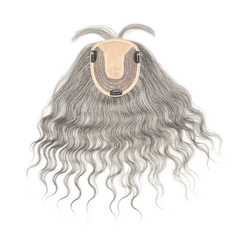 wavy salt and pepper grey human hair toppers