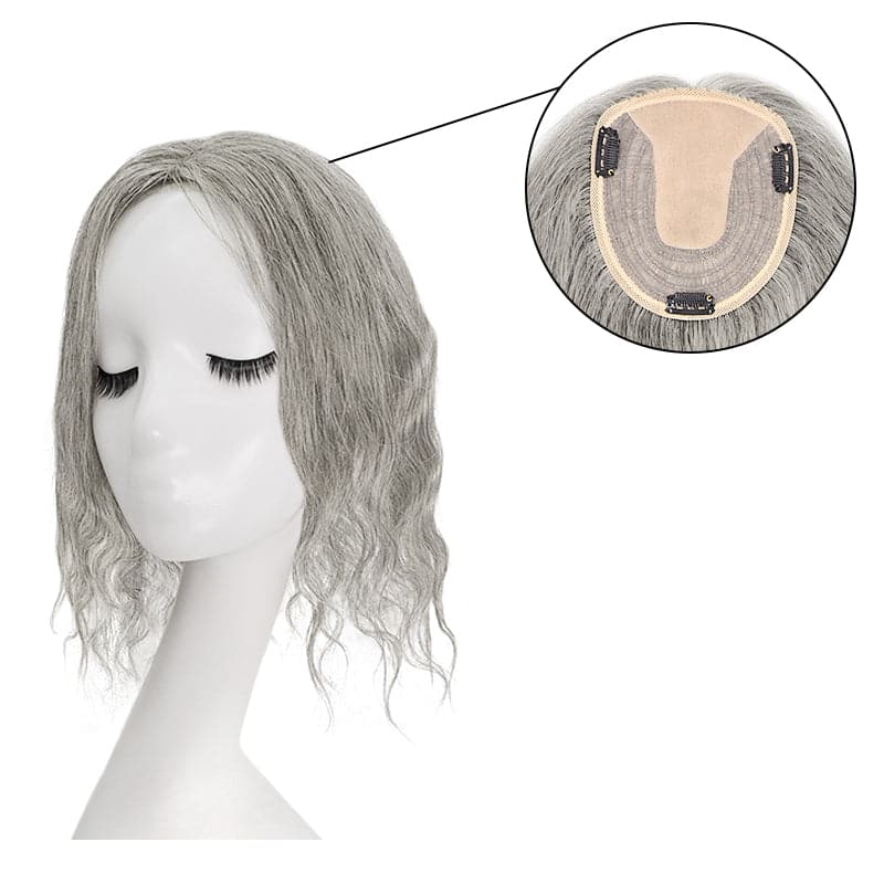 wavy salt and pepper grey human hair toppers