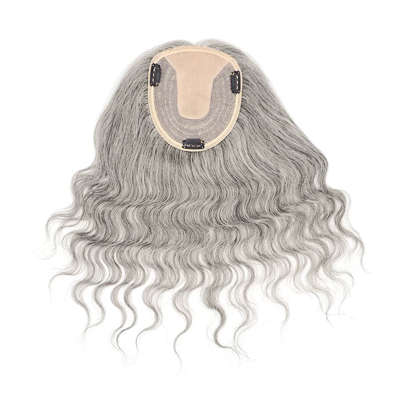 wavy salt and pepper grey human hair toppers