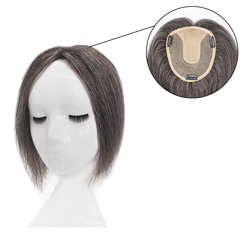 Grey Silk Base Topper | Straight Silk Base Topper | E-LITCHI Hair