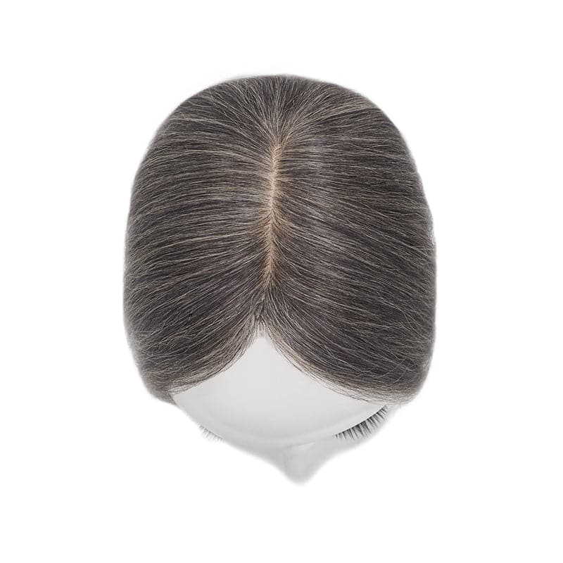 Mixed Grey Human Hair Topper For Thinning Hair 13*15cm Silk Base E-LITCHI