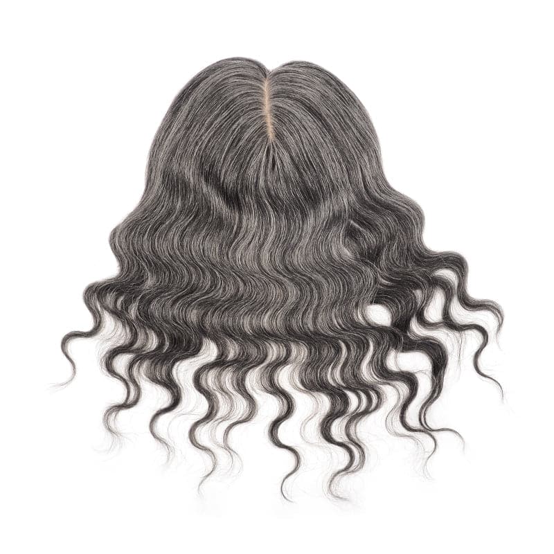 Mixed Grey Wavy Human Hair Topper 13*15cm Silk Base E-LITCHI Hair