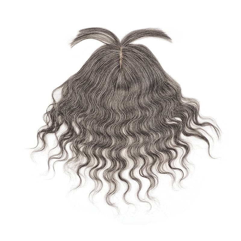Susan ︳Wavy Mixed Grey Human Hair Topper With Bangs For Women Thinning Crown 10*12cm Silk Base E-LITCHI