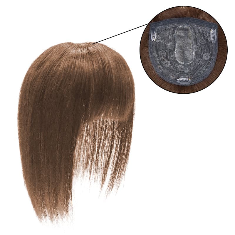 Best Medium Brown Clip | Human Hair Topper With Bangs | E-LITCHI Hair