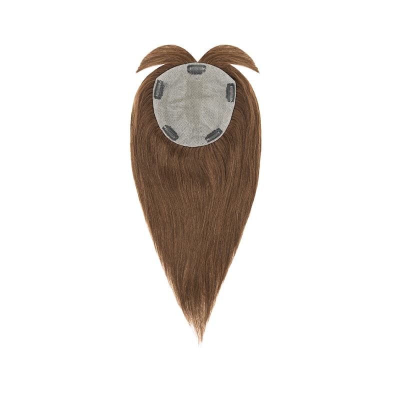 Human Hair Topper With Bangs Medium Brown 15*16cm Base E-LITCHI