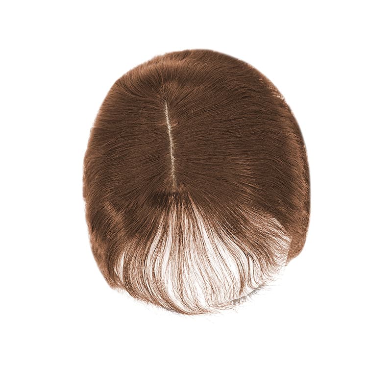 Wavy Human Hair Topper With Bangs For Thinning Hair Medium Brown 13*15cm Silk Base E-LITCHI