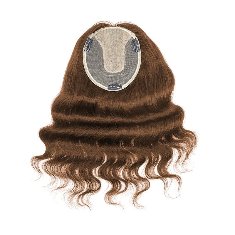 Wavy Human Hair Topper Medium Brown 13*15cm Silk Base E-LITCHI
