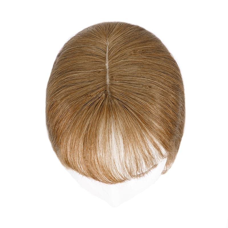 Wavy Human Hair Topper With Bangs For Thinning Hair Light Brown 13*15cm Silk Base E-LITCHI