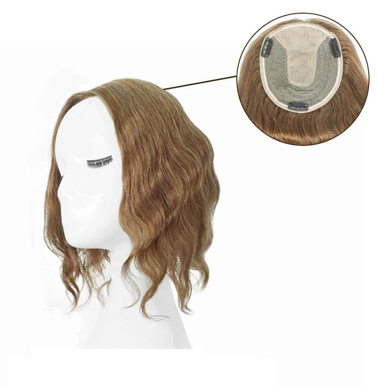 Wavy Human Hair Topper Light Brown 13*15cm Silk Base E-LITCHI