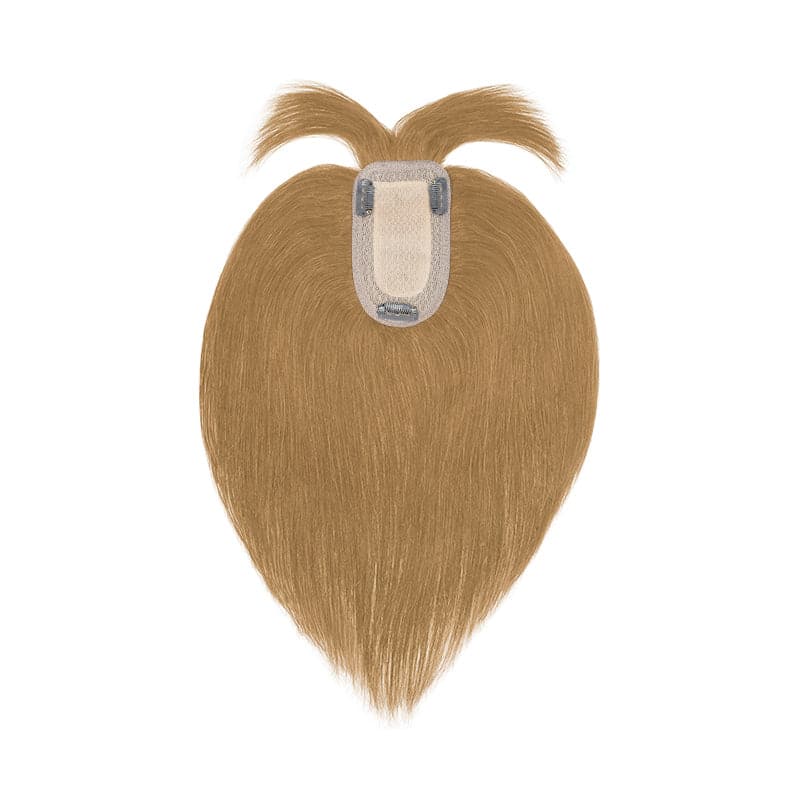 Light Brown Human Hair Topper With Bangs For Women Thinning Crown 7*13cm Base E-LITCHI Hair