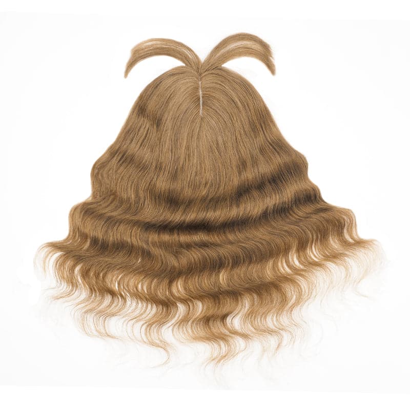 Wavy Human Hair Topper With Bangs For Thinning Hair Light Brown 13*15cm Silk Base E-LITCHI