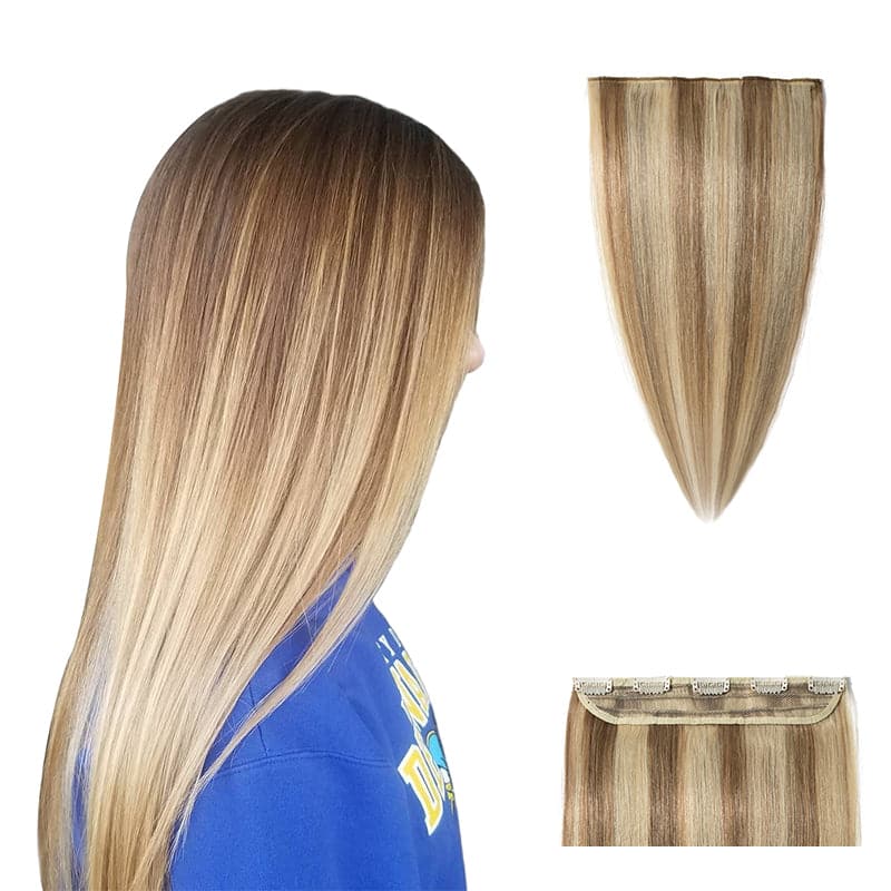 Caramel Highlights Clip In Human Hair Extensions Single Weft Light Volume E-LITCHI® Hair