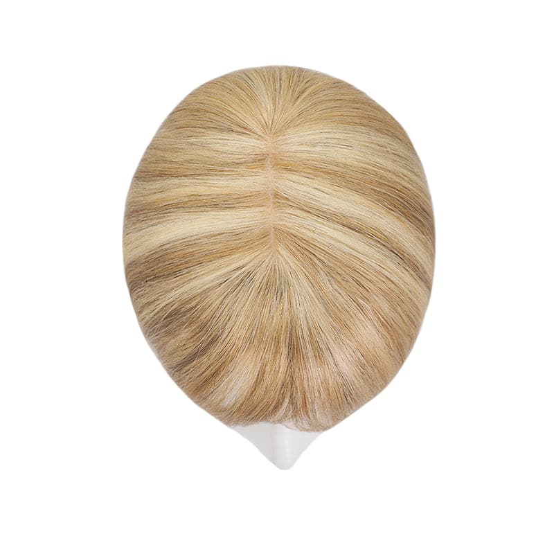 Blonde Highlights Human Hair Topper With Bangs For Women Thinning Crown 7*13cm Base E-LITCHI Hair