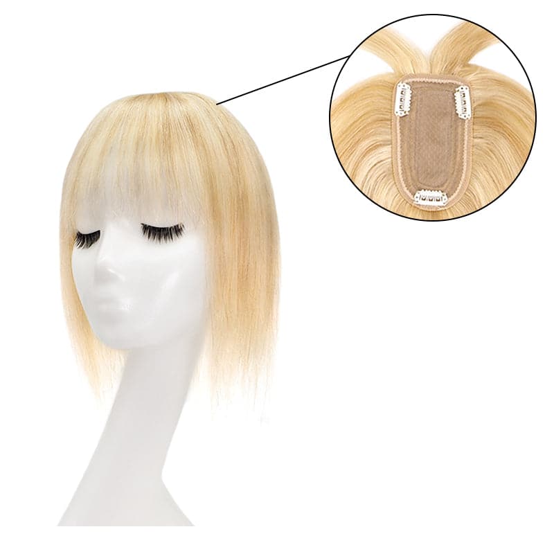 Blonde Highlights Human Hair Topper With Bangs For Women Thinning Crown 7*13cm Base E-LITCHI Hair