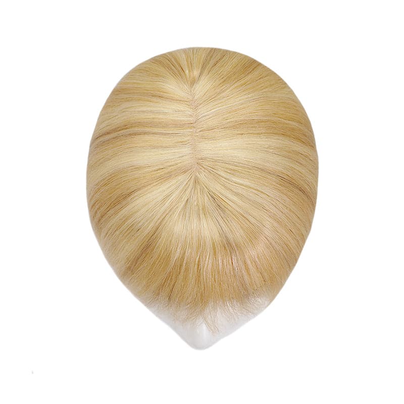 Blonde Highlights Human Hair Topper With Bangs For Women Thinning Crown 7*13cm Base E-LITCHI Hair