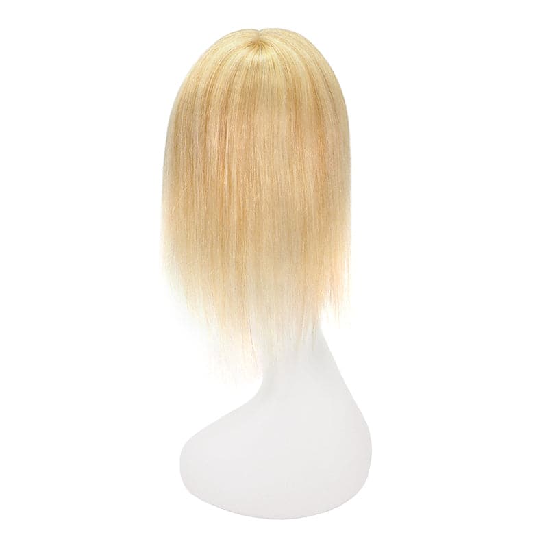 Blonde Highlights Human Hair Topper With Bangs For Women Thinning Crown 7*13cm Base E-LITCHI Hair