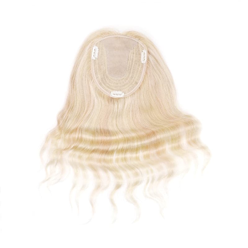 Wavy Human Hair Topper Blonde Highlights 13*15cm Silk Base E-LITCHI