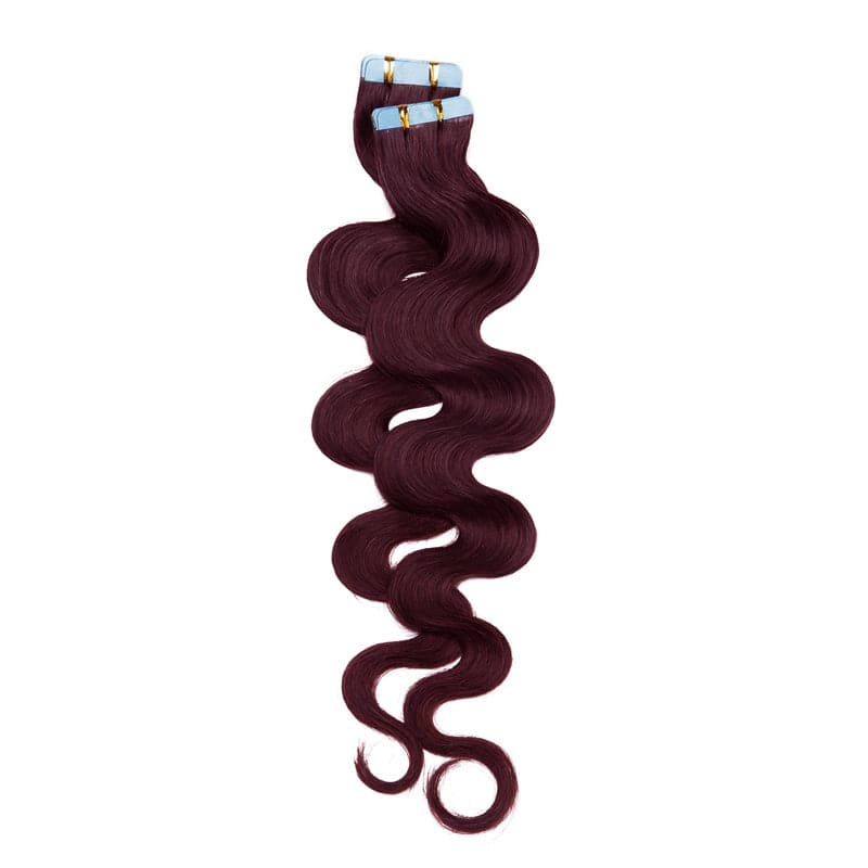 Seamless Tape Ins 20pcs Wine Red Wavy E-LITCHI