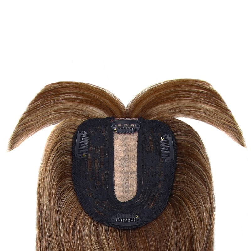 Susan ︳Clip in Bangs Hair Topper For Women, 6-18", 10*12cm Base, Mix Brown Dark Blonde E-LITCHI