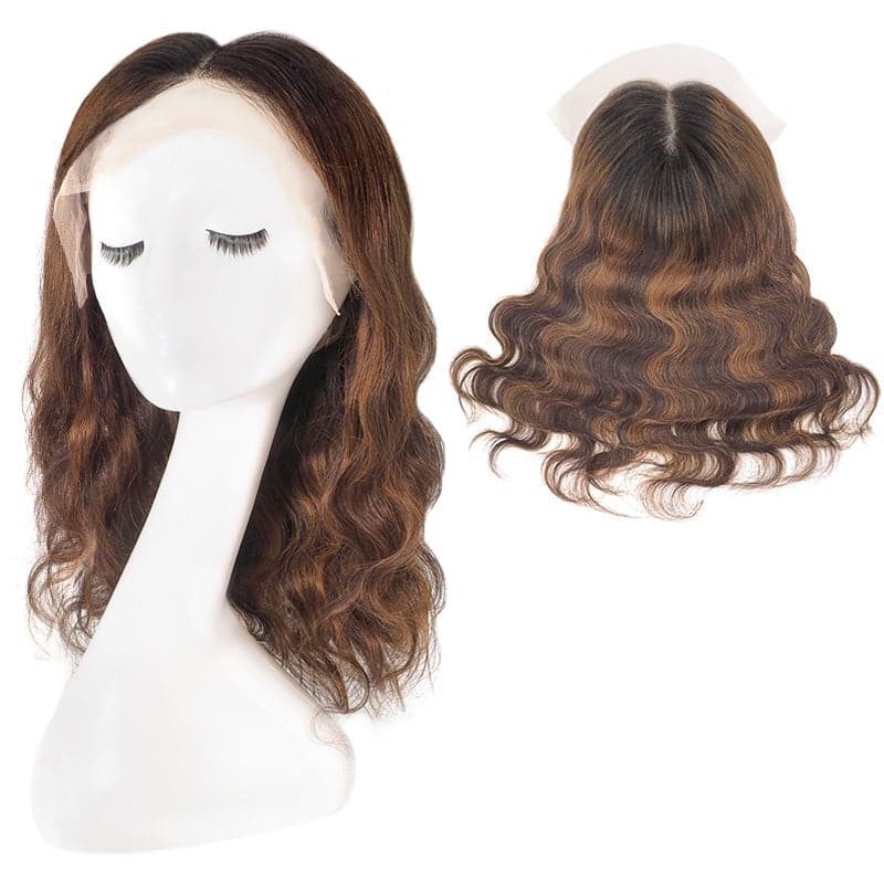 Lace Front Human Hair Wig | Wavy Black Ombre Mix Brown | E-LITCHI Hair