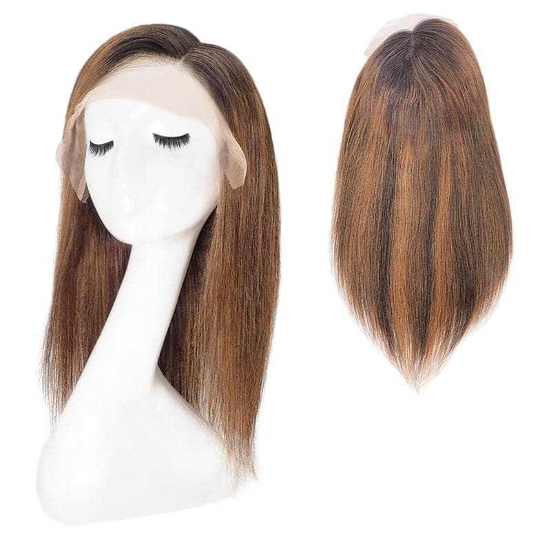 Lace Front 13x4 Human Hair Long Wigs Straight Black Ombre Mix Brown Side Part E-LITCHI Hair