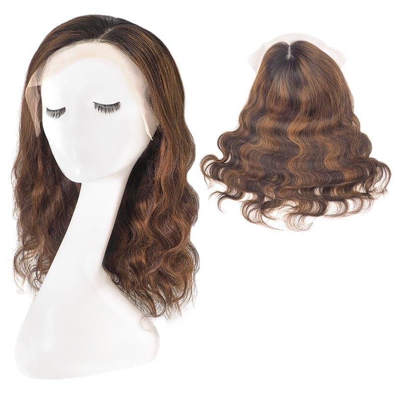 Lace Front 13x4 Human Hair Long Wigs Wavy Black Ombre Mix Brown Side Part E-LITCHI Hair