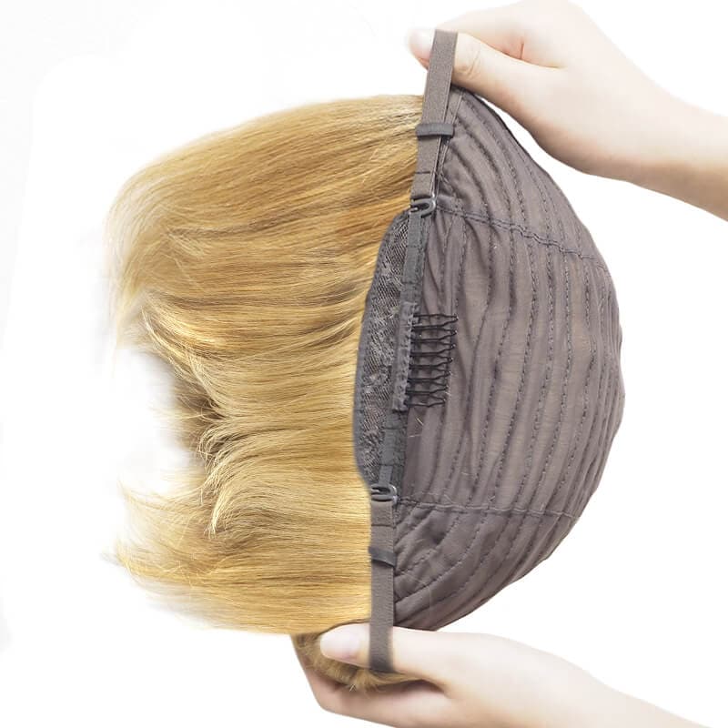 Bob Wigs Human Hair With Bangs Capless Natural Black Ombre Dark Blonde