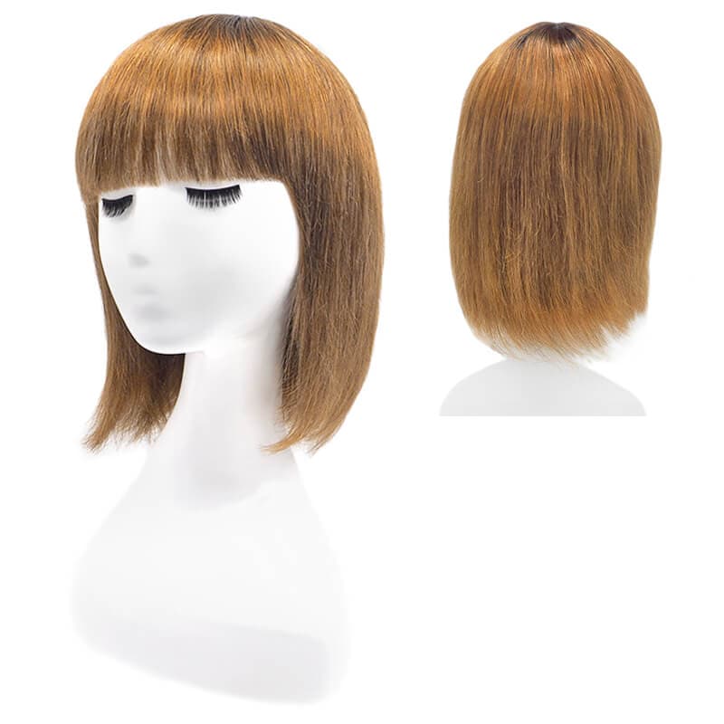 Bob Wigs Human Hair With Bangs Capless Natural Black Ombre Light Auburn