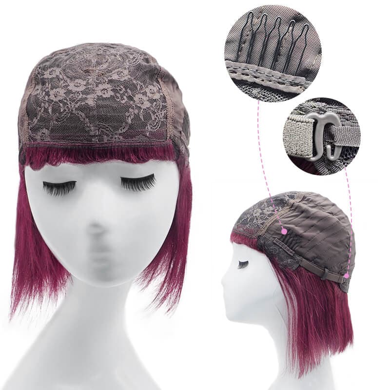 Bob Wigs Human Hair With Bangs Capless Burgundy Ombre Natural Black
