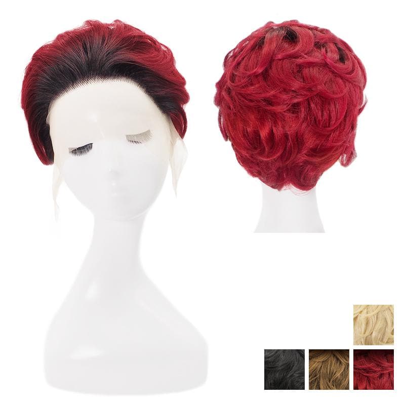 Short Pixie Cut Human Hair Wigs Lace Front Wavy Bob Wig Black Blonde & Ombre E-LITCHI Hair