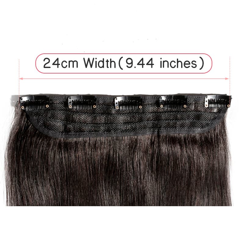 Black Clip In Human Hair Extensions Natural Straight Single Weft Light Volume E-LITCHI® Hair