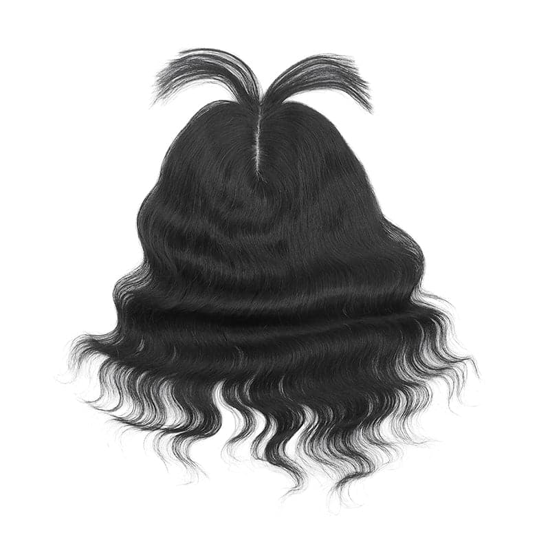 Wavy Human Hair Topper With Bangs For Thinning Hair Natural Black 13*15cm Silk Base E-LITCHI