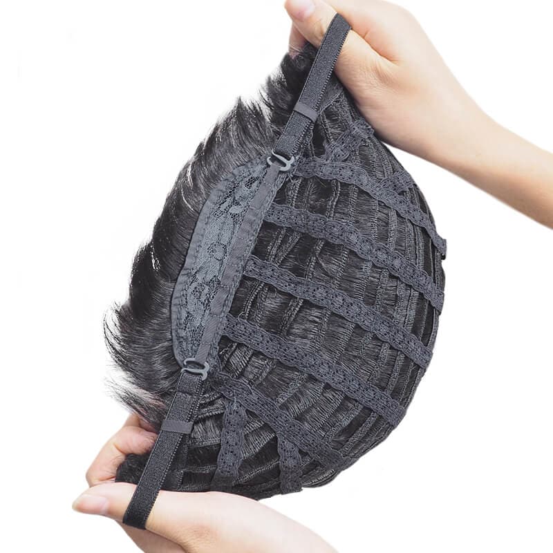 Short Pixie Cut Human Hair Wigs With Bangs Glueless Natural Black