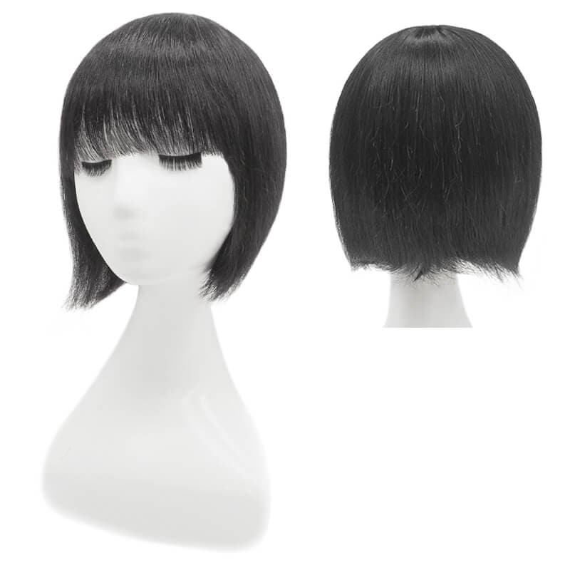 Chic Short Wigs Human Hair With Bangs Capless Natural Black