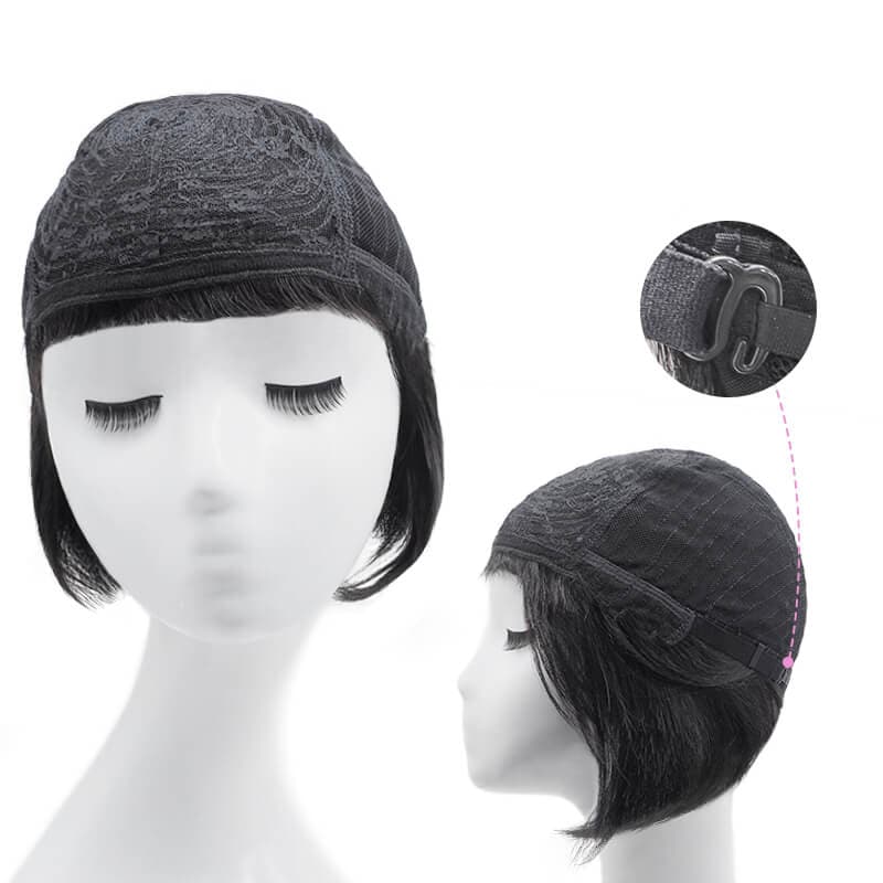 Chic Short Wigs Human Hair With Bangs Capless Natural Black