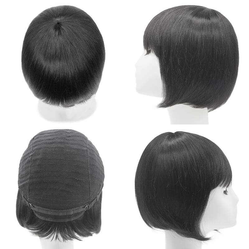 Chic Short Wigs Human Hair With Bangs Capless Natural Black