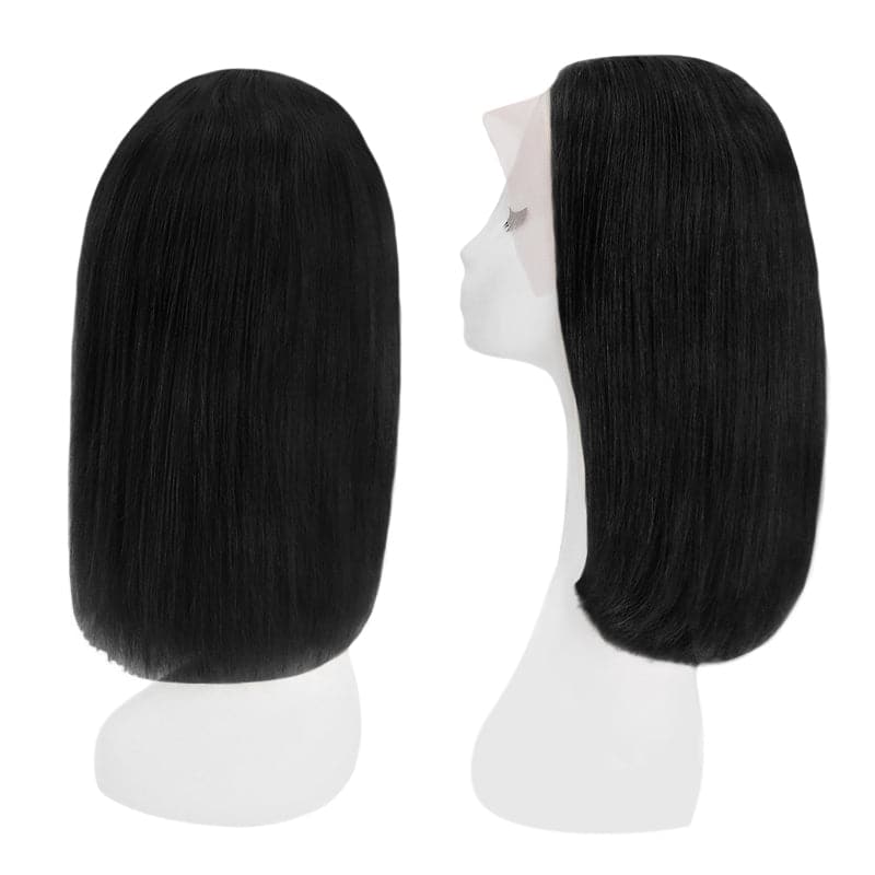Lace Front 13x4 Human Hair Wigs Bob Straight Natural Black Middle Parted E-LITCHI Hair